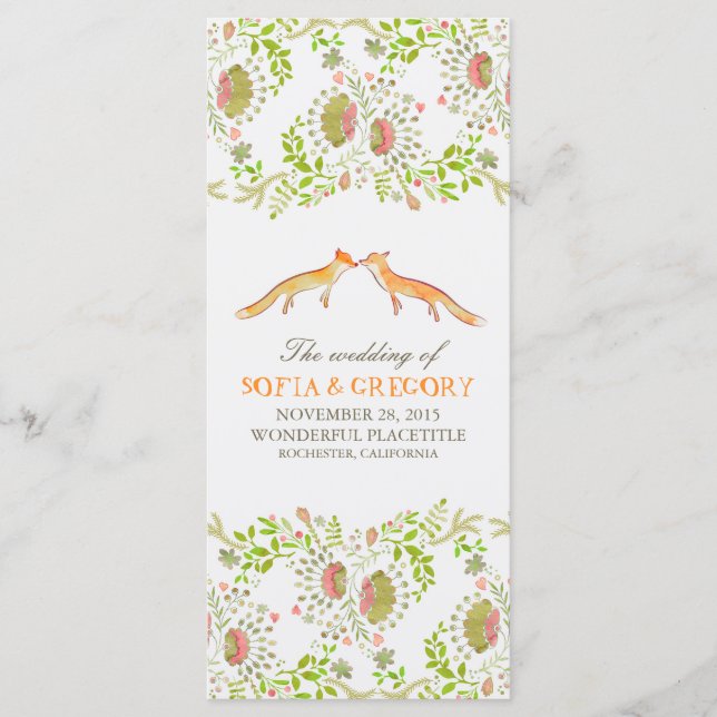 whimsical woodland foxes wedding programs (Front)