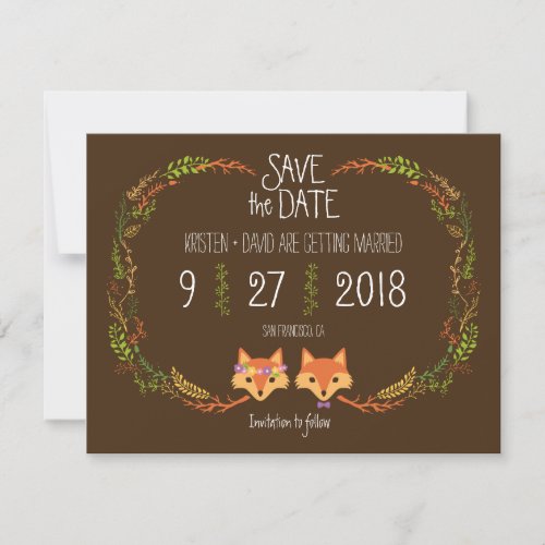 Whimsical Woodland Foxes wedding Save the Date