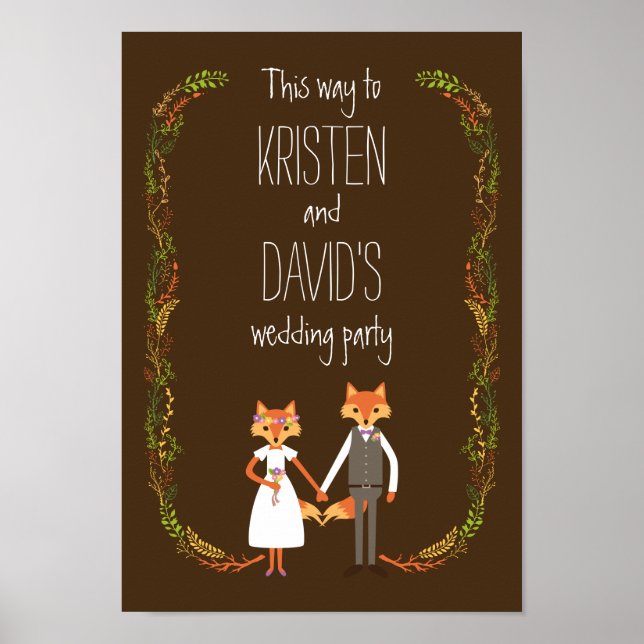 Whimsical Woodland Foxes Wedding Sign (Front)