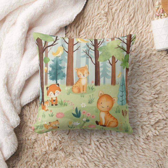 Whimsical Woodland Friends Throw Pillow (Blanket)