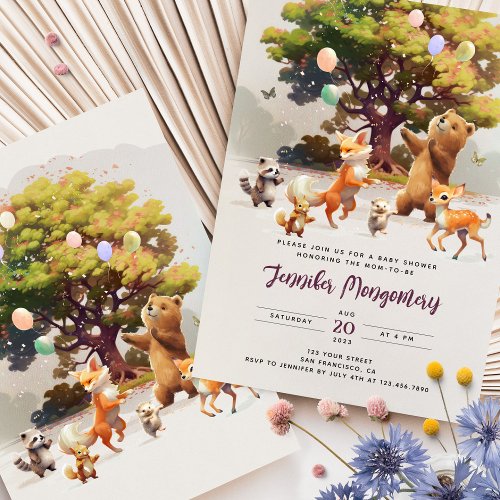 Whimsical Woodland Friends Watercolor Baby Shower Invitation