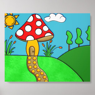 Whimsical Woodland Fungi Art Acrylic Photo Tile