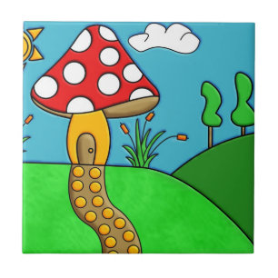 Whimsical Woodland Fungi Art Tile