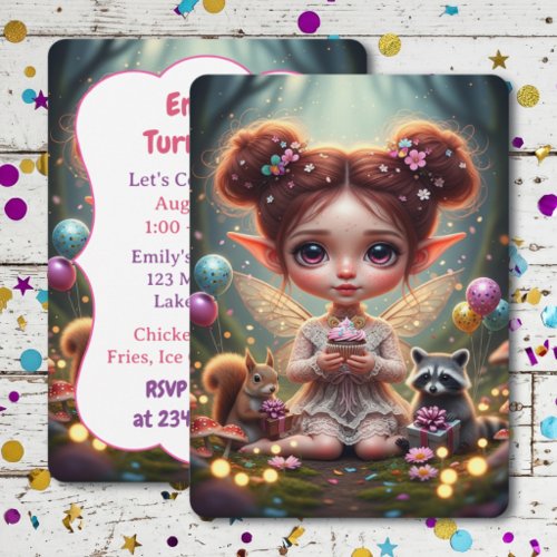 Whimsical Woodland Ginger Fairy Birthday Invitation