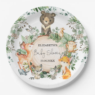 Whimsical Woodland Greenery Animals Baby Shower Paper Plates