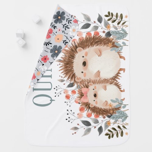  Whimsical Woodland _ Hedgehog Pattern On Back Baby Blanket
