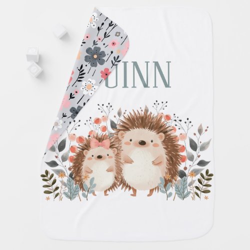 Whimsical Woodland _ Hedgehog _ Pattern On Back Baby Blanket
