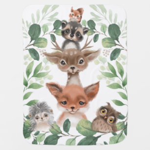 Whimsical Woodland Leafy Forest Animals Nursery Baby Blanket