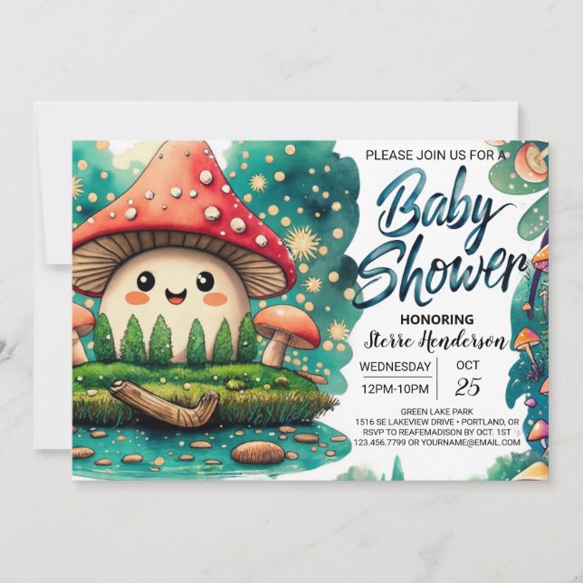 Whimsical Woodland Mushroom Magic Baby Shower Invitation (Front)