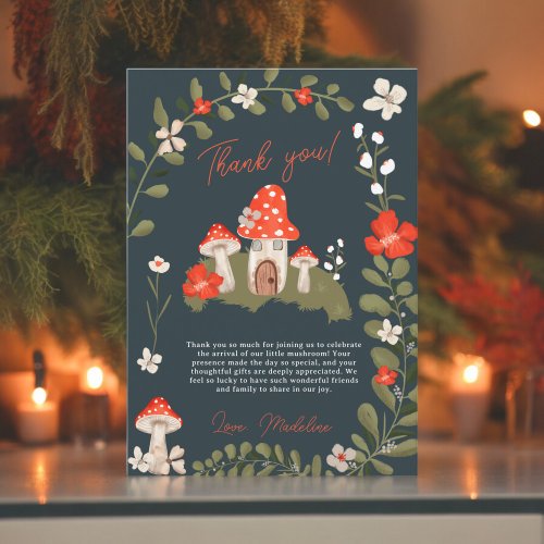 Whimsical woodland mushrooms floral baby shower thank you card