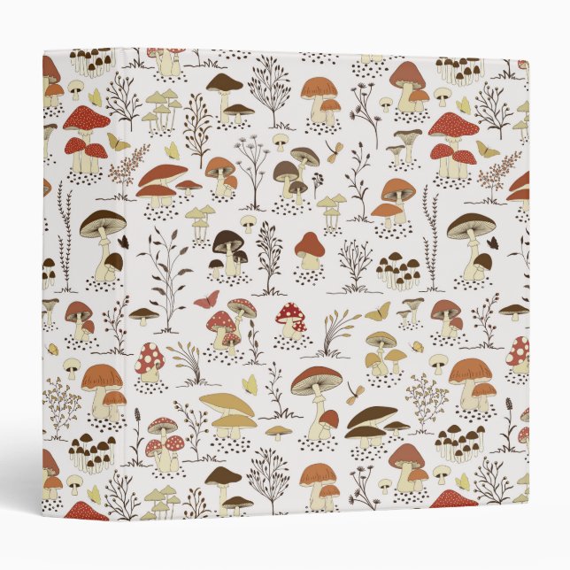 Whimsical Woodland Mushrooms Pattern 3 Ring Binder (Front/Spine)