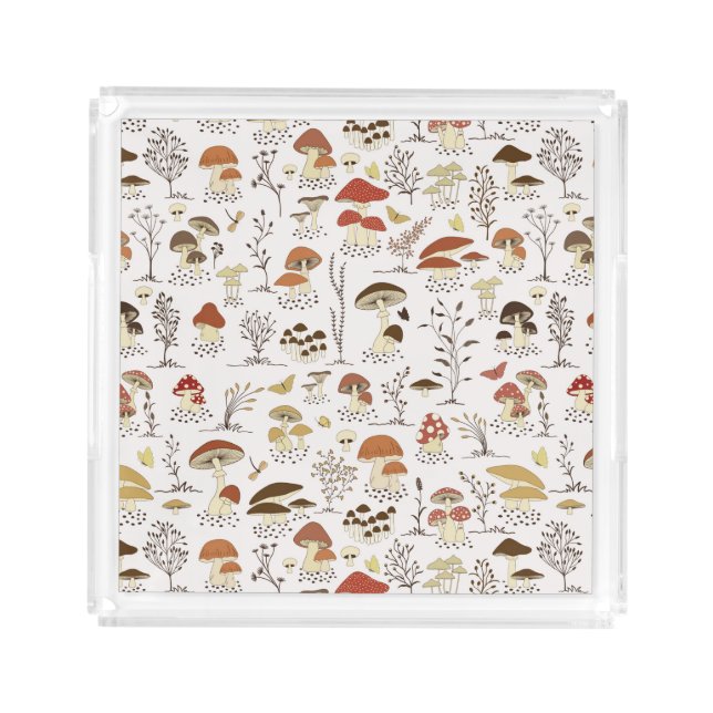 Whimsical Woodland Mushrooms Pattern Acrylic Tray (Front)