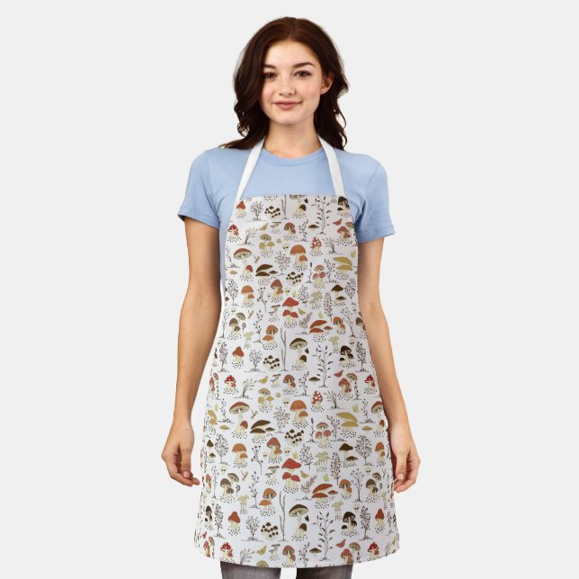 Whimsical Woodland Mushrooms Pattern Apron (Worn)