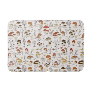 Whimsical Woodland Mushrooms Pattern Bath Mat