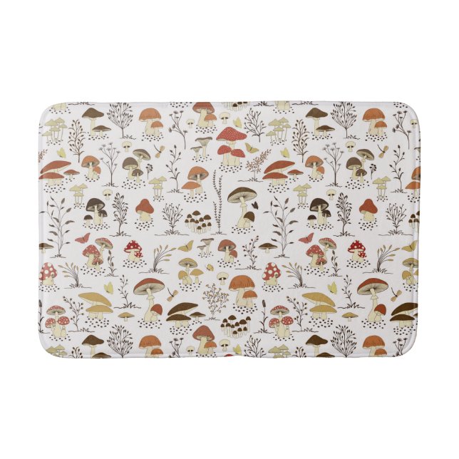 Whimsical Woodland Mushrooms Pattern Bath Mat (Front)