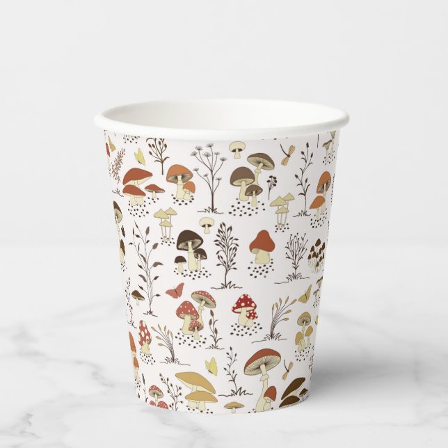 Whimsical Woodland Mushrooms Pattern Paper Cups (Front)