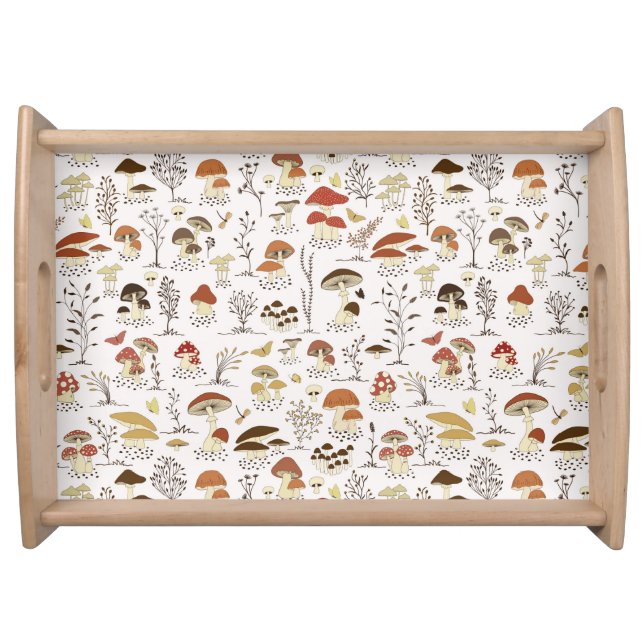Whimsical Woodland Mushrooms Pattern Serving Tray (Front)