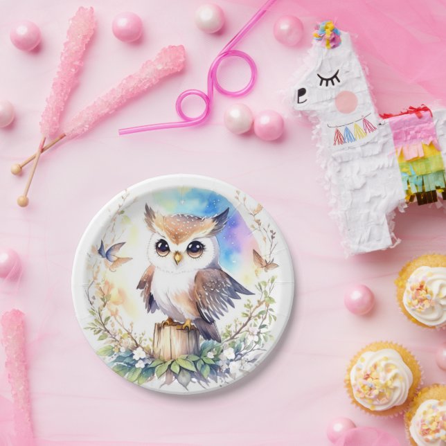 Whimsical Woodland Owl Baby Girl Shower Paper Plates (Party)
