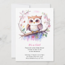 Whimsical Woodland Owl Girl Baby Shower Invitation