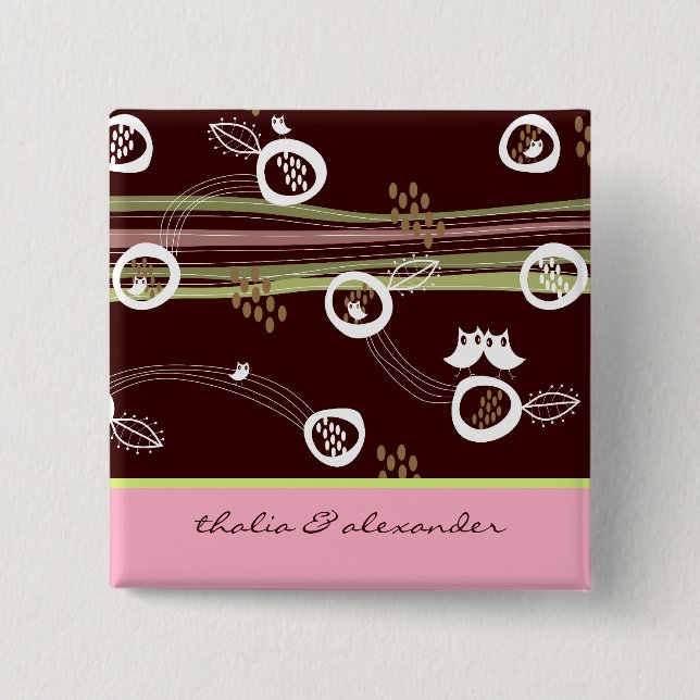 Whimsical Woodland Owls Family Wedding Button (Front)