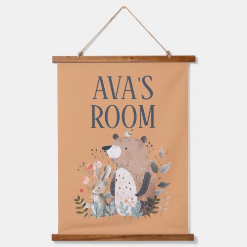 Whimsical Woodland Personalized Rabbit  Bear Hanging Tapestry