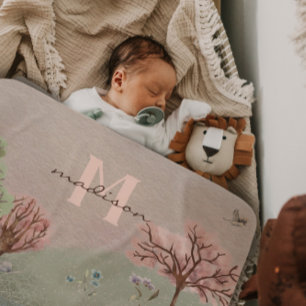 Whimsical Woodland Scene Colored Pencil Baby Blanket