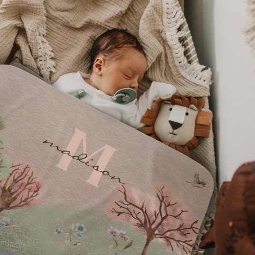 Whimsical Woodland Scene Colored Pencil Baby Blanket