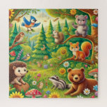 Whimsical Woodland Scene with Cute Animals Jigsaw Puzzle