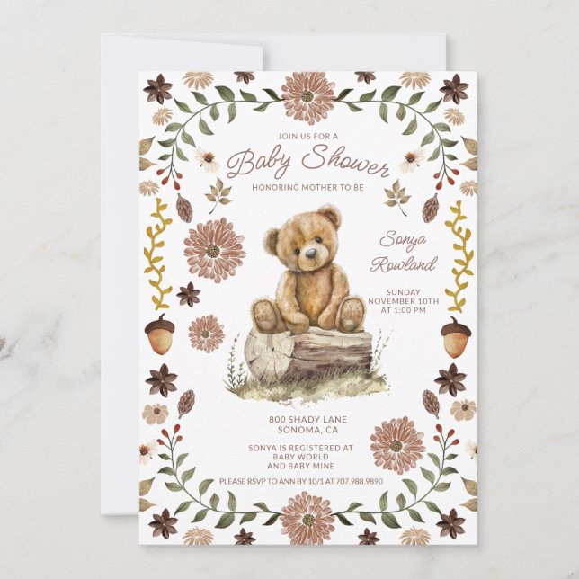 Whimsical Woodland Teddy Bear Baby Shower Invitation (Front)