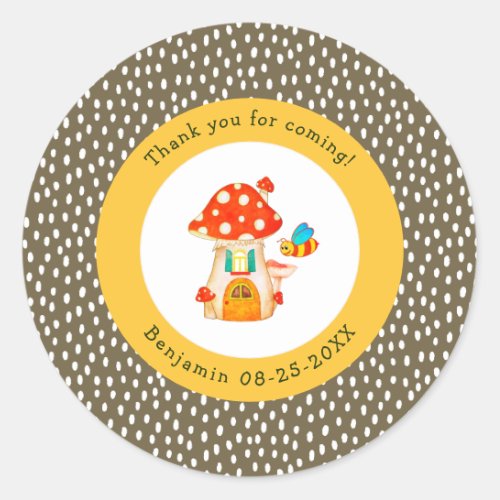 Whimsical Woodland Toadstool Gnome House Thank You Classic Round Sticker