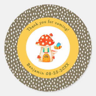 Whimsical Woodland Toadstool Gnome House Thank You Classic Round Sticker