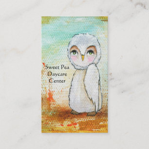 Whimsical Woodland White Owl Painting Folk Art Business Card