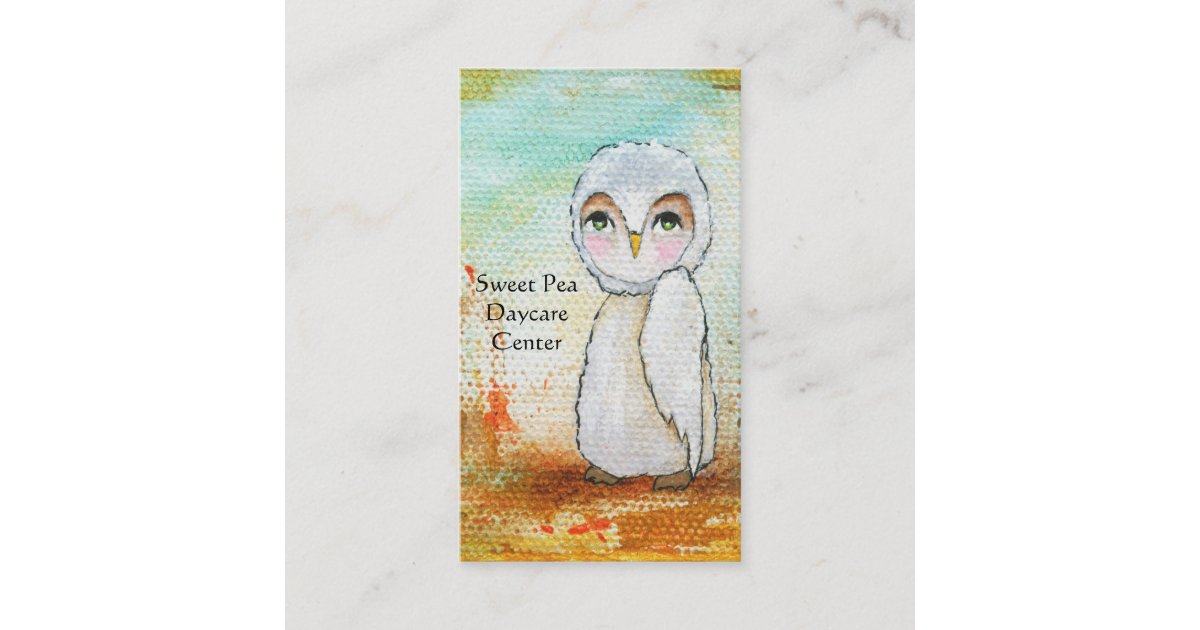 Whimsical Woodland White Owl Painting Folk Art Business Card