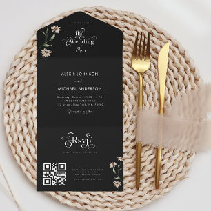 Whimsical Woodland Wildflowers QR Code Wedding All In One Invitation
