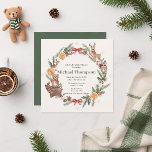 Whimsical Woodland Wreath Baby Shower Invitation