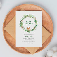 Whimsical Woodland Wreath Baby Shower Invitation