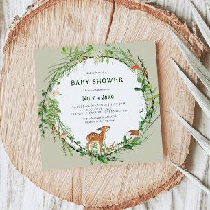 Whimsical Woodland Wreath Baby Shower Invitation