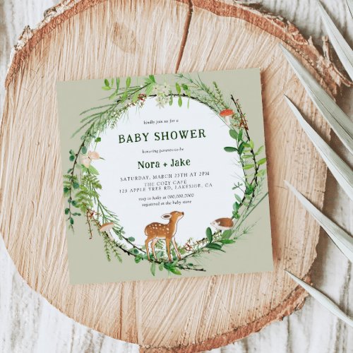 Whimsical Woodland Wreath Baby Shower Invitation
