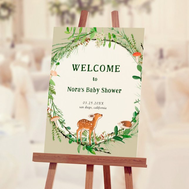 Whimsical Woodland Wreath Baby Shower Welcome Sign (Creator Uploaded)