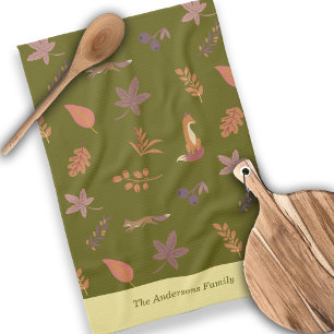 Whimsical Woodlands Fall Vibes Personalize Family Kitchen Towel