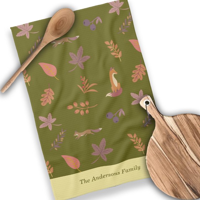 Whimsical Woodlands Fall Vibes Personalize Family Kitchen Towel (Creator Uploaded)