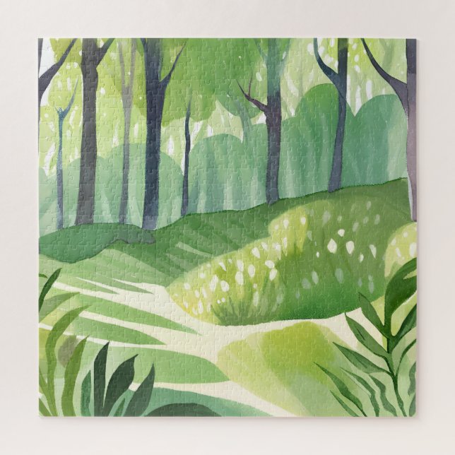 Whimsical Woods | Forest Watercolor Landscape Jigsaw Puzzle (Vertical)