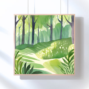 Whimsical Woods Forest Watercolor Landscape Poster