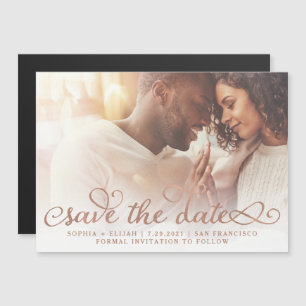 Whimsical Words Rose Gold Photo Save The Date Magnetic Invitation