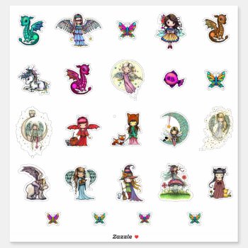 Whimsical World Characters Stickers Fantasy Art by Catchthemoon at Zazzle