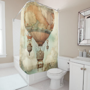 Whimsical World Globe Balloon Antique Teal Shower Curtain