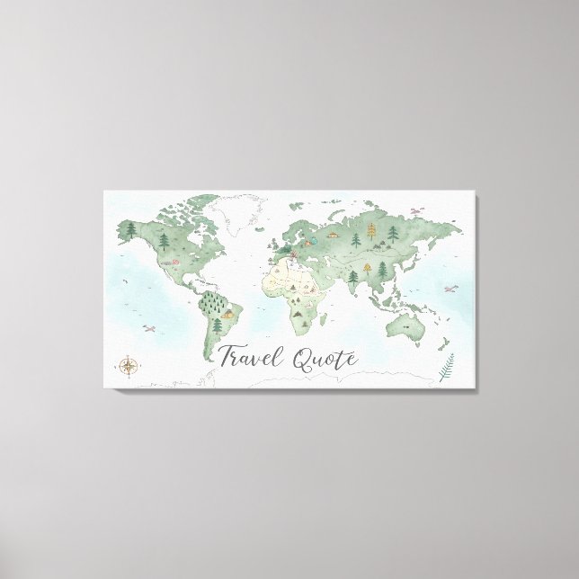 Whimsical World Map Wall Art – Watercolor Nature  (Front)