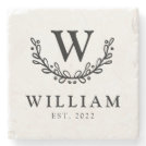 Whimsical Wreath Monogram Family Stone Coaster Whimsical Wreath Monogram Family Stone Coaster