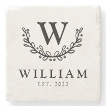 Whimsical Wreath Monogram Family Stone Coaster Whimsical Wreath Monogram Family Stone Coaster