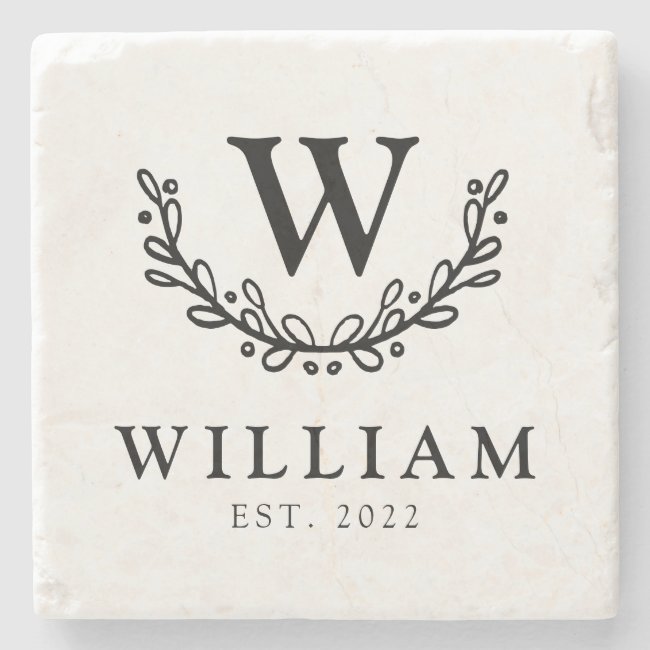 Whimsical Wreath Monogram Family Stone Coaster